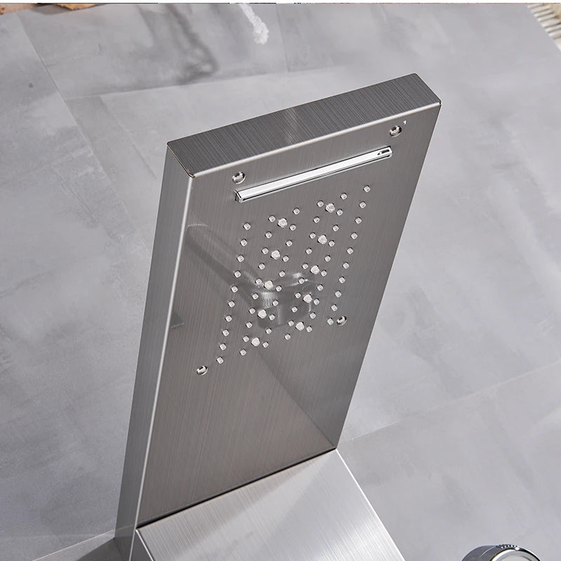 Brushed Nickel Bathroom Shower Column, Wall Mounted, LED Rainfall, Digital Screen, 6 Modes, Mixer Tap